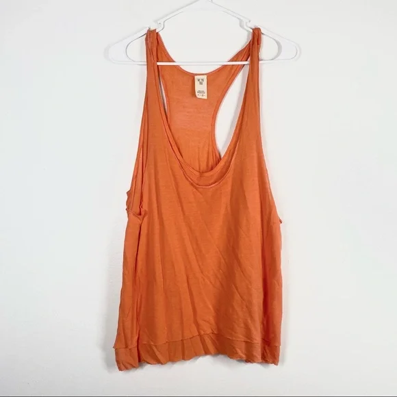 FREE PEOPLE We The Free Karmen Double Layer Tank Top Coral Orange Medium - Picture 3 of 8